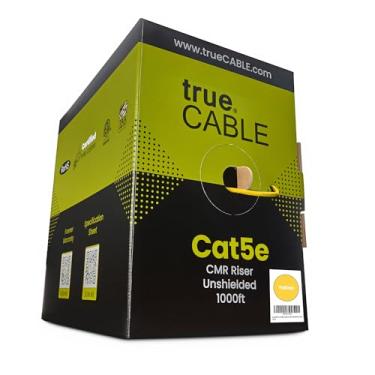 Imagem de TrueCABLE Cat5e Riser (CMR), 305 m, amarelo, 24AWG, 4 pares de cobre puro sólido, 350MHz, PoE++ (4PPoE), listado ETL, par trançado não blindado (UTP), cabo Ethernet em massa