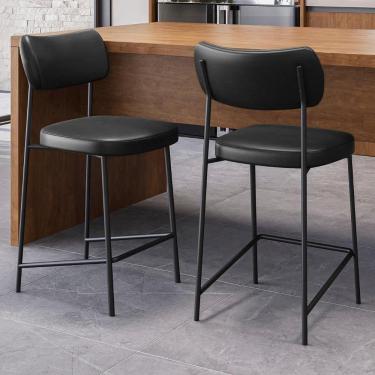 Imagem de Banqueta Cozinha Média Kit 2 Milli Sintético Preto A14 - Mpozenato