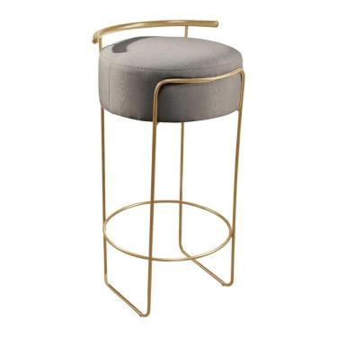 Imagem de Banqueta Olivia Em Linho E Base Metal Dourado Linho Cinza
