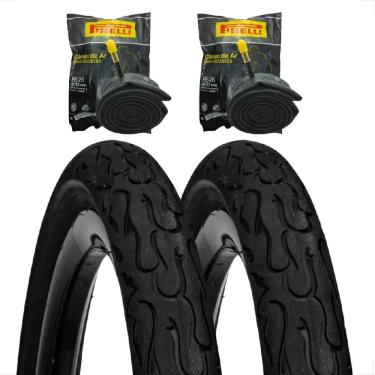 Imagem de Par Pneu Bicicleta DSI Flame Aro 26 x 2.125 Balão Tipo kenda + 2 camara Pirelli Montadinha Freeride