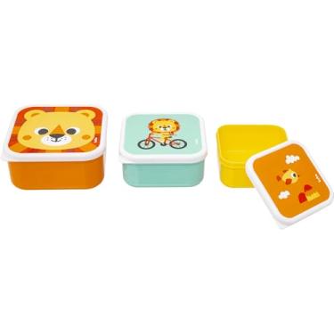Imagem de Conjunto de 3 Potes para Lanche Infantil, Tema Zoo, com Tampa e Talheres, Resistente, Buba (Leão)