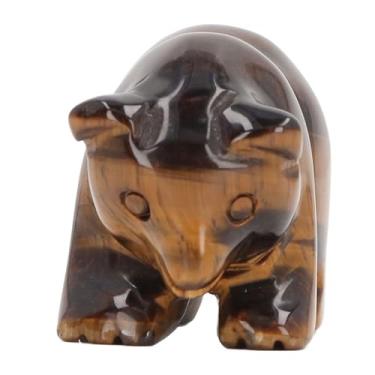 Imagem de Naroote Estátua de Crystal Bear, Decoração de Urso de Cristal de 1,5 Polegadas Calma Felicidade Sortuda Delicada Cura para Mesas Tabelas de Entrada (Olho de tigre amarelo)