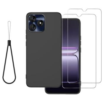 Imagem de DAMONDY Capa para celular BLU G64L com pacote com 2 protetores de tela, capa à prova de choque com cordão de silicone de borracha TPU macia e fina para BLU G64L - preta