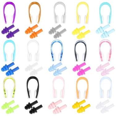 Imagem de Saysurey 15 conjuntos de clipes de nariz de natação, protetores de ouvido de silicone à prova d'água com protetores de ouvido, acessórios para adultos, mergulho, surfe, esportes aquáticos, suprimentos