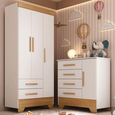 Imagem de Quarto Infantil Completo Soninho 4 Portas 6 Gavetas Branco/Cinamomo - Panorama Móveis