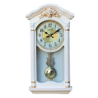 Imagem de Relógio De Parede Retro Silencioso Branco com Pêndulo 50cm - Generic