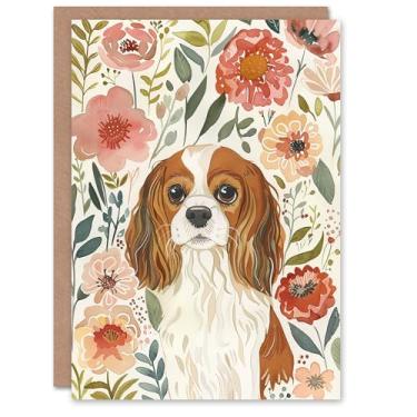 Imagem de Artery8 Cartão de felicitações Cute Cavalier King Charles Spaniel in Wildflowers For Her Woman Cartão de aniversário