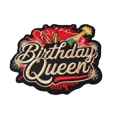 Imagem de Patch Party Club (1 peça) Patch bordado de aniversário Queen de 10 cm para chapéus, jaquetas, sapatos e muito mais, aplique de celebração glamourosa com batom e champanhe