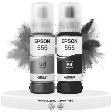 Imagem de Kit 2 Tintas T555 Fotográfica Preta + Cinza Original Epson L8180 L8160