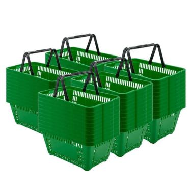 Imagem de Kit 50 Cestas De Compras Plástica 16L Verde