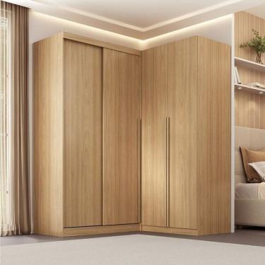 Imagem de Guarda-roupa Modular de Canto 2 Peças 4 Portas com 2 Portas de Correr Jade Cabecasa Madeiramadeira Avelã