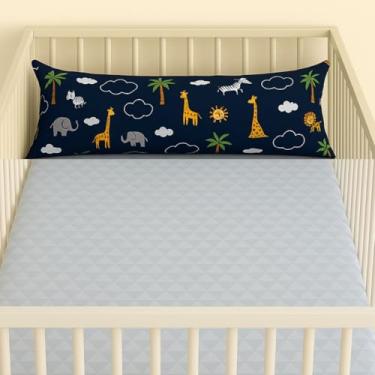 Imagem de Travesseiro Xuxão Infantil para Bebê Estampado- Unissex Menina e Menino – Para Berço, Cama e Viagems para Bebês e Crianças (Safári Marinho, Infantil 90cm x 23 cm)