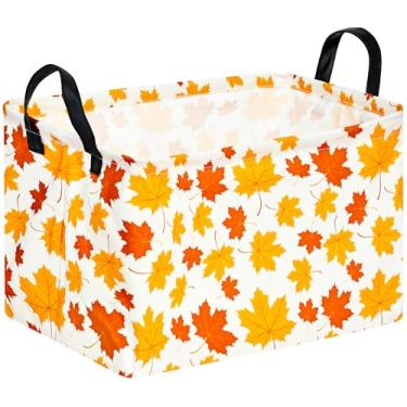 Imagem de ACMUUNI Prateleira de presente retangular com estampa de folha de mapa, cesta de armazenamento de berçário, cesto de roupa suja com alças, caixa de armazenamento de brinquedos e caixas para meninos e