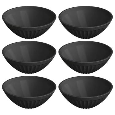Imagem de Jogo 6 Tigelas Bowl Plástico 400ml Preto 14x6cm Cumbuca Servir Sobremesas Frutas