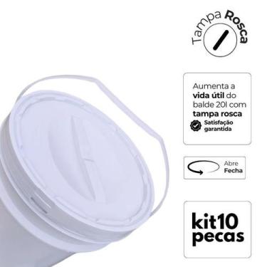 Imagem de Balde Branco 20L Alça Plástica E Tampa Rosca - Kit 10 Pçs - Nastripack