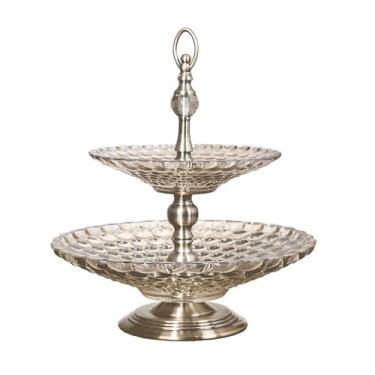 Imagem de Prato de frutas de vidro de cristal de 2 camadas, bandeja de frutas criativa para sala de estar, mesa de café, suporte de exibição de sobremesa para cozinha e decoração de casa