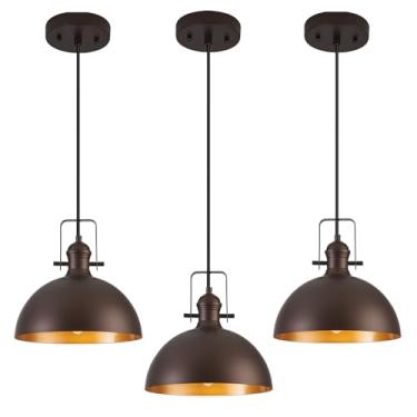 Imagem de Haolaike Luzes pendentes de 30 cm para ilha de cozinha fosco ORB Farmhouse luminárias pendentes de altura ajustável cúpula luz suspensa para sala de jantar quarto corredor, 3 pacotes