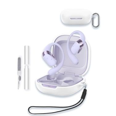 Imagem de Capa para fones de ouvido abertos SHOKZ OpenFit 2+, capa protetora de silicone macio WUNIAK portátil resistente a arranhões com kit de limpeza, mosquetão e cordão, branca