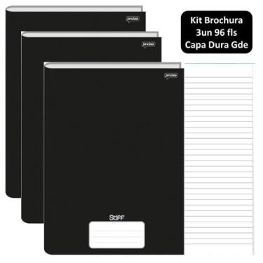 Imagem de Caderno Brochurão Kit 3un 96fls Stiff Capa Dura Preto Jandaia Escolar 
