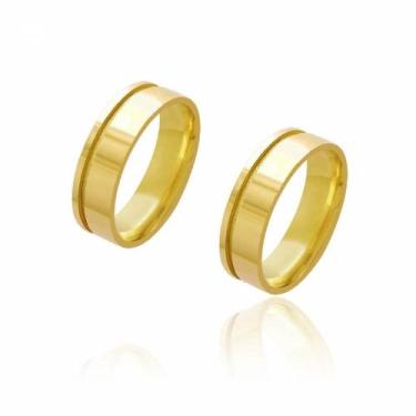 Imagem de Par de Alianças de Casamento Diana Ouro 18K Reta com Friso Lateral Dia
