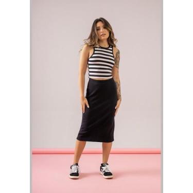 Imagem de Saia Midi Básica em Ribaninha Just Basic, Preto, M
