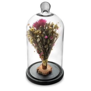 Imagem de Arranjo de Flores Secas na Cúpula Rosa Forte Redoma 30cm