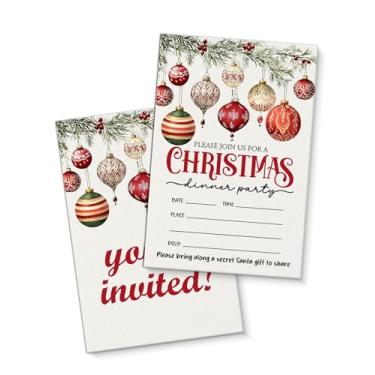 Imagem de QZJ Artigos para convites de festa de Natal com envelopes, conjunto de 20 convites de jantar retrô de Natal, preencher em branco, dupla face