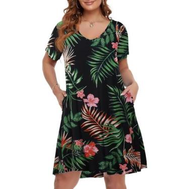 Imagem de Vestido BELAROI Camiseta feminina plus size de verão com decote em V 1