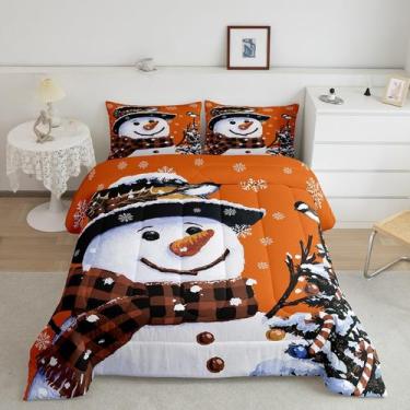 Imagem de Conjunto de roupa de cama Feelyou Kids Christmas Xmas Snowman Twin Siz