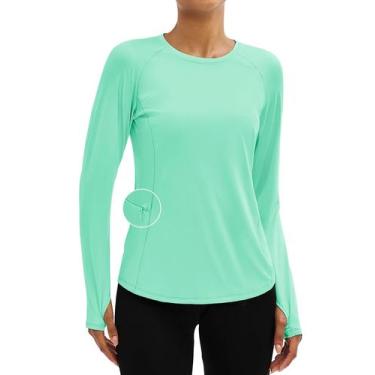 Imagem de Camisa de treino feminina TACVASEN de manga comprida UPF 80+ verde men