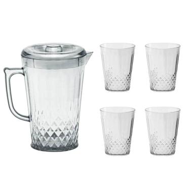 Imagem de Jarra Com Tampa 2l + 4 Copos Acrílico Resistente Suco E água