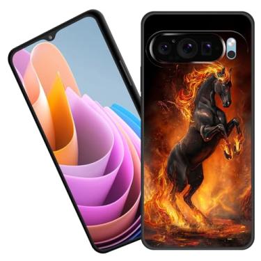 Imagem de BFUKVOU Capa protetora para Pixel 10 Pro XL, borracha de silicone macio premium para Google Pixel 10 Pro XL 6,8 polegadas 2025, cavalo preto ardente