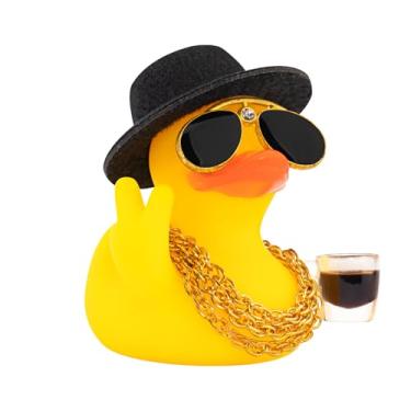 Imagem de wonuu Ornamento de carro de pato de borracha presentes de escritório engraçados decoração de painel de carro de pato decoração peculiar xícara de café (sinal V)