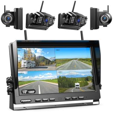 Imagem de Fookoo Câmera de backup magnética sem fio 1080p de 10 polegadas, monitor de tela dividida HD de 25,4 cm, recarregável, 2 câmeras de visão lateral, 2 câmeras de visão traseira, baixo consumo, 1 minuto