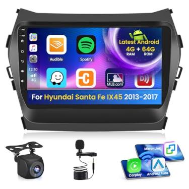 Imagem de Inefala Tela de rádio 4G 64G para Hyundai Santa Fe IX45 2013-2017 CarPlay Android 15 IPS 22.9 cm Touchscreen Car Stereo Android Auto Backup Camera Bluetooth 5.0 GPS FM RDS EQ 13UI
