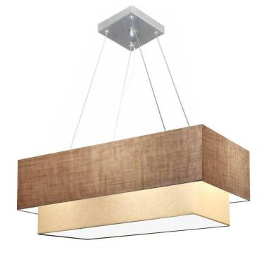 Imagem de Lustre Pendente Retangular Vivare Md-4138 Cúpula Em Tecido 70x30cm X 60x25cm - Bivolt Palha-bege 127/220v