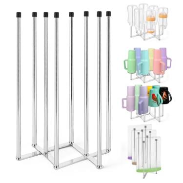 Imagem de Palksky Escorredor de garrafas dobrável para garrafas e copos de água - Organizador de suporte de prato com economia de espaço para balcão de cozinha, pia ou lava-louças
