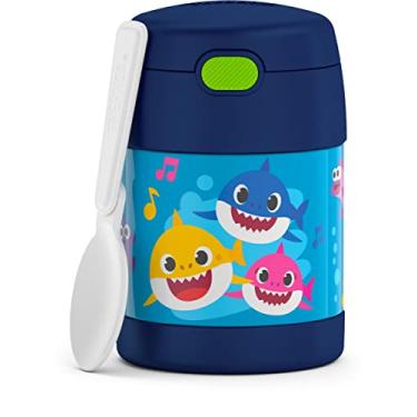 Imagem de THERMOS FUNTAINER Pote de comida infantil isolado a vácuo de aço inoxidável de 293 ml com colher, tubarão para bebês
