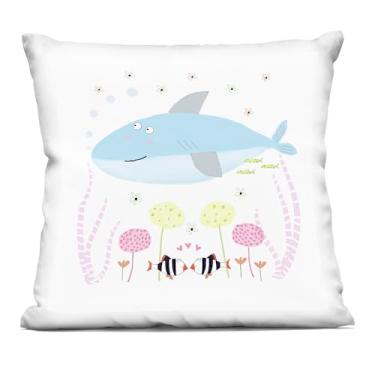 Imagem de Stupell Industries Baby Shark & Flowers Almofada estampada para ambientes internos, 45 x 18 x 46, azul