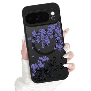 Imagem de OOK Capa magnética adequada para Google Pixel 10 Pro XL de 6,8 polegadas (compatível com carregamento sem fio) TPU macio e capa de telefone de policarbonato rígido com flores florais roxas capa de