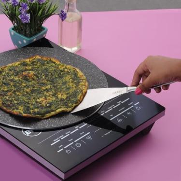 Imagem de HAZEL Cortador e levantador de pizza de aço inoxidável | Cortador de pizza de roda afiada com alça | Espátula de borda chanfrada para servir bolos e tortas