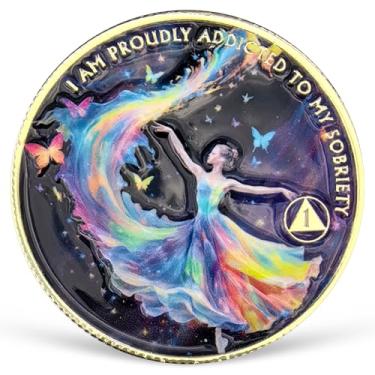 Imagem de Moeda de sobriedade de 1 ano feminino poder AA moeda colorida recuperação AA NA chips e medalhões comemorando 1-15 anos símbolo limpo e sóbrio narcóticos alcoólicos presentes anônimos para mulheres