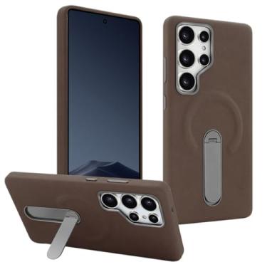 Imagem de Capa magnética de couro com suporte giratório 360 para Samsung S24 S25 Ultra, capa de carregamento sem fio (para Galaxy S24 Ultra/Café)