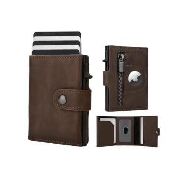 Imagem de DIENQI Porta-cartão inteligente masculino para AirTag: couro PU, compatível com Apple Air Tag, bloqueio RFID, fino, fibra de carbono, minimalista, três dobras - capacidade para 10 cartões | janela