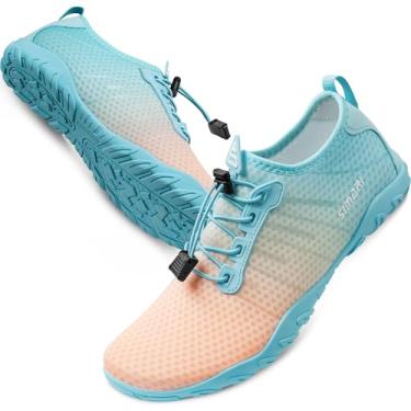 Imagem de SIMARI Sapatos aquáticos para mulheres e homens – Meias aquáticas de secagem rápida | Sapatos de natação leves para surfe, natação, esportes de praia, caiaque, mergulho | Design antiderrapante, Azul