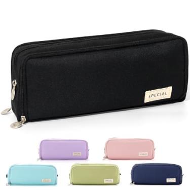 Imagem de Estojo para lápis de grande capacidade CICICIMELON com 3 compartimentos, bolsa para canetas para escola, adolescentes, meninos e mulheres (preto)