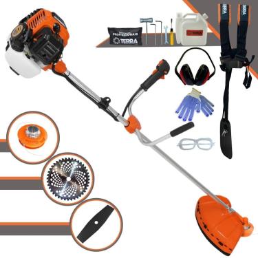 Imagem de Roçadeira Podador de Grama Profissional Terra GR520XP À Gasolina 2T 52cc 2,5HP 6.500rpm + Lâmina 40 Dentes de Vídea + Lâmina 2 Pontas + Carretel + EPI