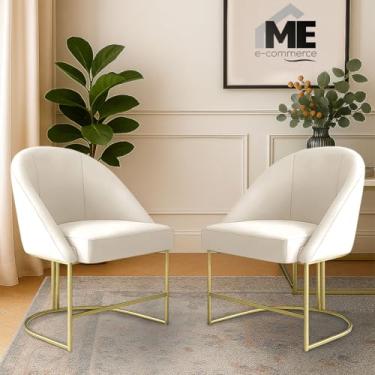 Imagem de KIT 2 Banqueta Poltrona Lua Penteadeira E Salão Com Base Metálica (bege)