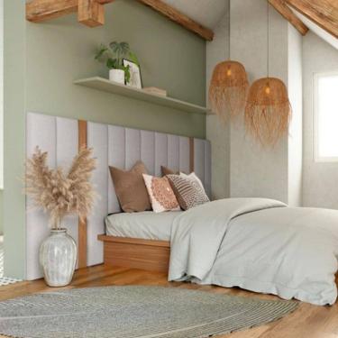 Imagem de Cabeceira Estofada King Reta TW196 Freijó Linho Cinza Claro J18 Dalla Costa