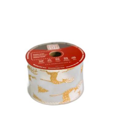Imagem de Fita Aramada Decorativa De Natal Branco E Dour - 6,3cmx9,14m - Tok Da 